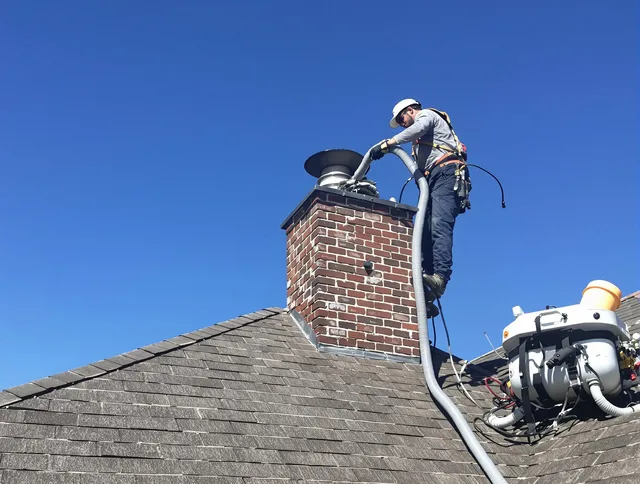 Dedicated Bellingham Chimney Sweep team member cleaning a chimney in Bellingham, MA