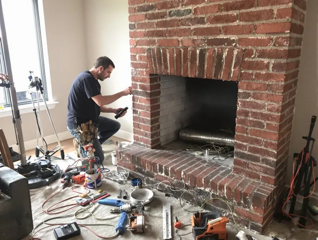 Bellingham Chimney Sweep specialist finalizing chimney liner service in Bellingham, MA