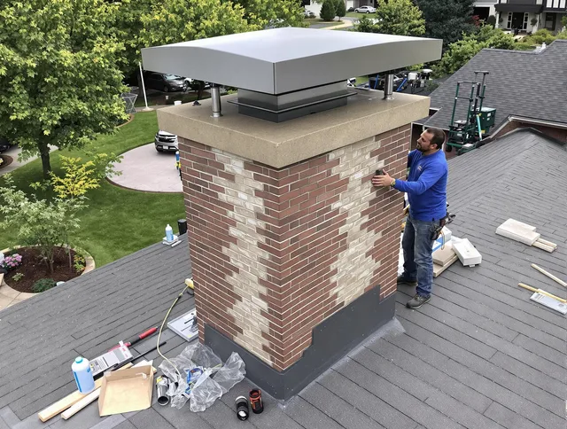 Bellingham Chimney Sweep team working on a custom chimney remodel in Bellingham, MA